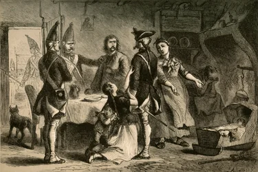 Beväring av tyska soldater för tjänst i Amerika, 1877.