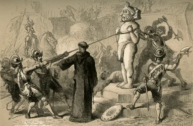Spanjorer som förstör mexikanska idoler, 1877.
