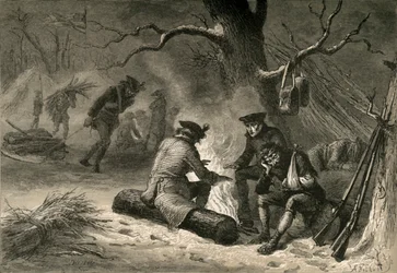 De amerikanska trupperna vid Valley Forge, 1877.