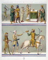 Civila dräkter under medeltiden - i "" Den historiska kostymen"" av Racinet