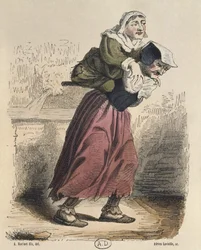 Cour des miracles, efter Jacques Callot (1592-1635) graverad av Adrien Lavieille (1818-62) (färgstick)