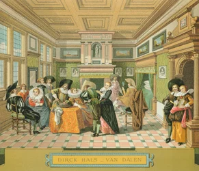 Interiör av holländsk adelsbostad på 1600-talet, Illustration från The Complete Costume History av Racinet Auguste