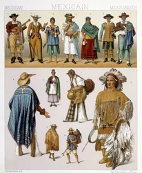 Traditionella mexikanska dräkter. Illustration i "Den historiska kostymen" av Racinet