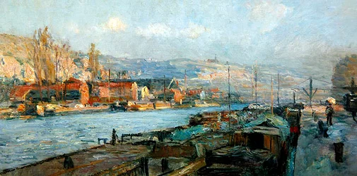 Ile Lacroix och Cote Sainte-Catherine, Rouen, på kvällen