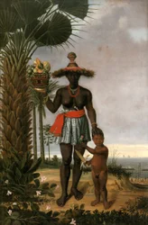 Franska: Portrait de femme noire avec enfant et panier Amerikansk kvinna