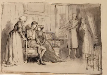 ”Kaptenens återkomst”, kompositionsstudie. Illustrationer till ”Julqvällen” av J. L. Runeberg