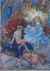 "Nej, peta inte den stackars krabban om Tom", från The Water Babies pub. av Humphrey Milford Oxford University Press, ca 1930 (färg litho)