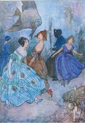 Hon stoppade in deras stackars fötter i de mest fruktansvärt tighta stövlar och fick dem att dansa, från The Water Babies pub. av Humphrey Milford Oxford University Press, c.1930 (färg litho)