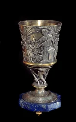 Porfyrkopp i silver och porslin tillverkad av Albert Ernest Carrier Belleuse (1824-1887)