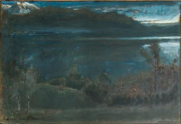 Gossau, Lucernersjön (olja och akvarell med tusch och kroppsfärg på papper på kartong)