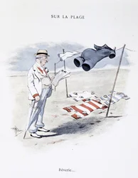 Tecknad film om fritid på stranden i "" Etoile de mer"" av Guillaume 1900