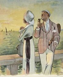 Flirta i skymningen - teckning av Albert Guillaume (1873-1942), i "" Le Rire", augusti 1912