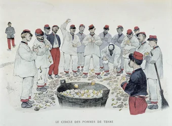 Cirkeln av potatis (chore de pluche) - i "" Mina kampanjer"", teckning av Guillaume, Paris, Ed. Simonis Empis