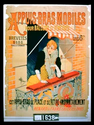 Affisch med reklam för "Mobila armstöd för balkonger och fönster", gjord av Renard och Fabre, Paris