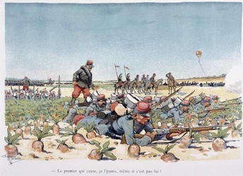 Under the Fire of the Enemy - i "" Military Album"" av Albert Guillaume (1873-1942), cirka 1900