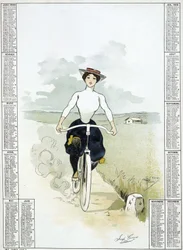 Kvinna på en cykel - teckning av Guillaume, kalender