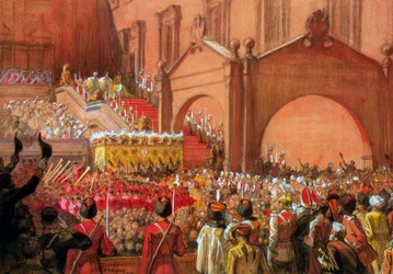 Kejsar Nikolaj II på Röda trappan efter sin kröning, 1896.