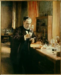 Porträtt av Louis Pasteur i hans laboratorium