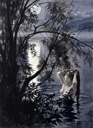 Skildring av en undin, en vattennymf i germansk mytologi. Illustration av Albert Edelfelt (1854-1905).