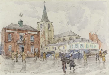 Oisemont, 3:e divisionens högkvarter, 1918 (wc und gouache med kol på papper)