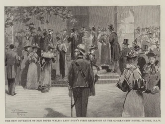 Den nya guvernören i New South Wales, Lady Duffs första mottagning i regeringshuset, Sydney, New South Wales