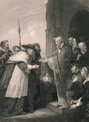 Kardinal Wolsey kommer in i Abbey of Leicester, 1530, mitten av 1800-talet.