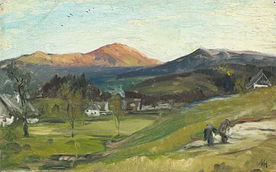Albert Hertel - Utsikt över Krummhübel till Schneekoppe, 1862
