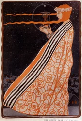 En kvinna som håller ett timglas, sd. tidigt 1900-tal. Illustration av Klingner Albert (1869-1912)