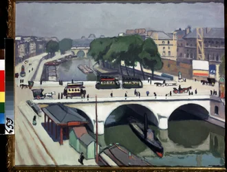 ""Saint Michel-bron i Paris och Quai des Grands Augustins"" (Saint-Michel-bron i Paris. Quai des Grands-Augustins). Målning av Pierre Albert Marquet (1875-1947) (Fauvism) 1908 Olja på duk. Moskva, Pushkin-museet