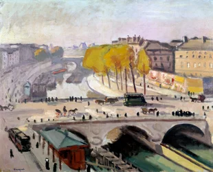 Pont Saint Michel och Quai des Grands Augustins i Paris