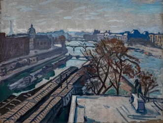 Utsikt över Seine och monumentet till Henri IV