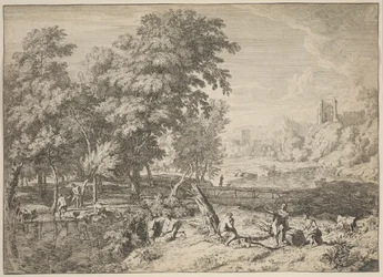 Landskap med badande (etsning)