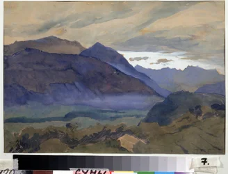 Lugano (Schweiz) (Lugano). Teckning av Alexander Nikolayevich Benois (1870-1960). Akvarell på papper, 30,2 x 47 cm