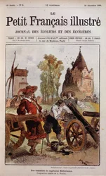 Bellehumeur hade improviserade tillverkare av Canon - The shyness of Captain Bellormeau av Robida. Omslag "" Den lille fransmannen Illustré"" av 1899-12-30.