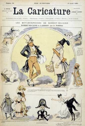 Tecknad film om skådespelaren Robert Macaire av Robida, cov. "" La karikatyren"" 1880-07-17.