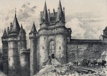 Le Chatelet a Vitre i Ille-et-Vilaine - Gamla Frankrike - Bretagne - text, teckningar och litografier, av Albert Robida (1848-1926) odaterat slutet av 1800-talet