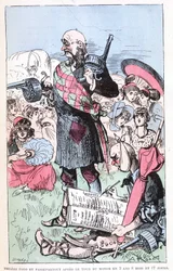 Philéas Fogg och Passepartout efter världens turné på 3 år 8 månader och 17 dagar, parodi på Jules Verne, "" Mycket extraordinära resor av Saturnin Farandoul i 5 eller 6 delar av världen och i alla länder kända eller okända för Mr. Jules Verne”” av