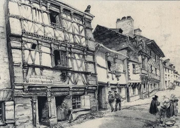 Rue Fardel a Saint Brieuc (Saint-Brieuc) - Gamla Frankrike - Bretagne - text, teckningar och litografier, av Albert Robida (1848-1926) odaterat slutet av 1800-talet