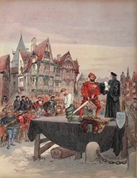 Sanktt Vallier benådade på ställningen, illustration från 