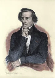 Porträtt av Giacomo Meyerbeer (1791-1864), tysk kompositör. Teckning av Albert Rosenthal