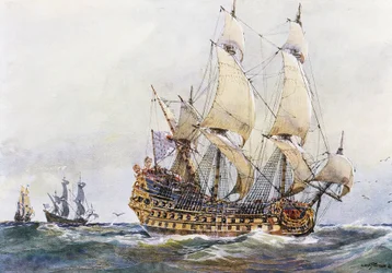 Franskt fartyg av första rang på Colberts tid (1600-talet), akvarell av Albert Sebille (1874-1953)