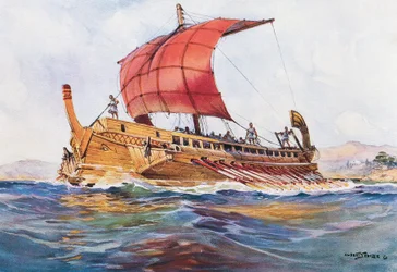Ljust fartyg från den klassiska grekiska eran, akvarell av Albert Sebille (1874-1953)