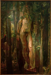 Sebastian bunden i skogen