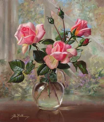 Madame Butterfly Roses i en glasvas