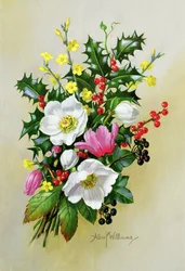 Spray av Dogrose, Holly, Mistel och Larkspur