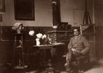 Skulptören Mario Pelagatti i sin ateljé, Florens, 1920-11-20 (s/v foto)