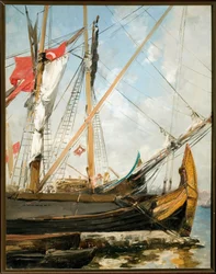 Segelbåtar på Bosporen i Turkiet Målning av Alberto Pasini (1826-1899) 1800-talsgener, Galleria d