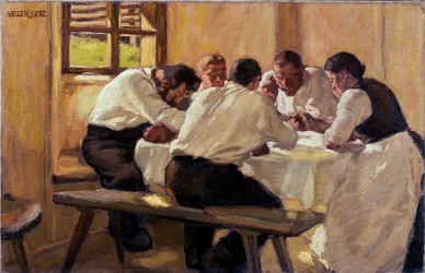 Repas, la soup (version 2) (Lunch (The Soup, Version II) Målning av Albin Egger Lienz (1868-1926), olja på duk
