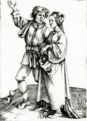 Ett rustikt par, graverad av Johannes Wierix, c.1565 (gravyr)