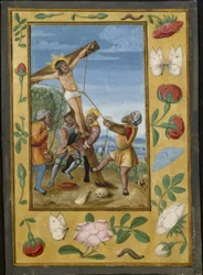 Blad ur en timbok: Korsets upphöjelse, ca 1510-1520 (tempera och flytande guld på pergament)